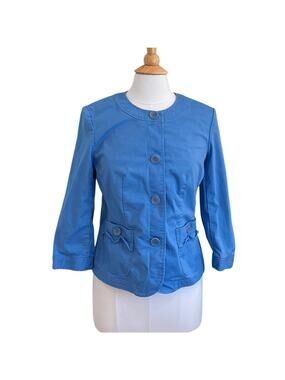 Talbots Lightweight Cotton Canvas Blue 3/4 Sleeve Button Jacket, Pockets, 10